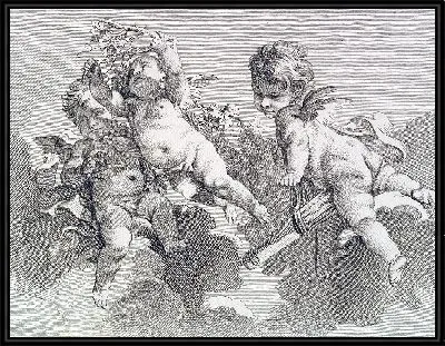 Картина Три любви: одна держит колчан, другая - виноград.