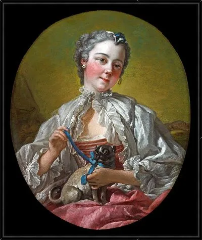 Картина Девушка держит мопса