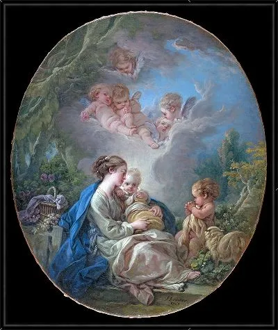 Картина Богородица с Младенцем, юным Иоанном Крестителем и ангелами