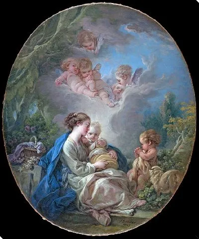 Картина Богородица с Младенцем, юным Иоанном Крестителем и ангелами