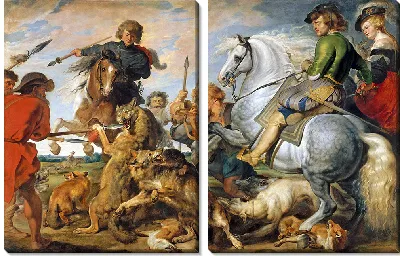 Картина Охота на волка и лисицу