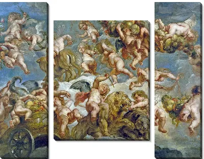 Картина Ангелы на колеснице, которую несут лев и медведь