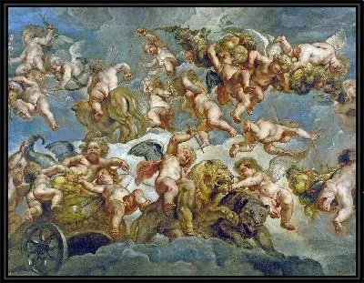 Картина Ангелы на колеснице, которую несут лев и медведь