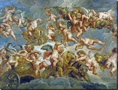 Картина Ангелы на колеснице, которую несут лев и медведь