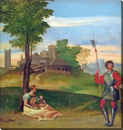 Картина Идиллия Мать и алебардист в лесном пейзаже