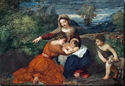 Картина Мадонна с Младенцем, святой женщиной и младенцем Иоанном Крестителем