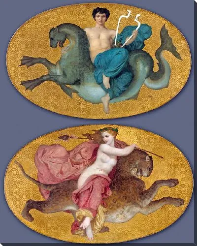 Картина Арион на морском коньке и Вакханка на пантере (пара)