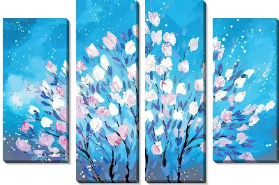 Модульная картина Цветы на серо-голубом фоне