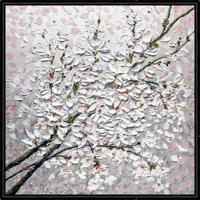 Объемные белые цветы на ветках