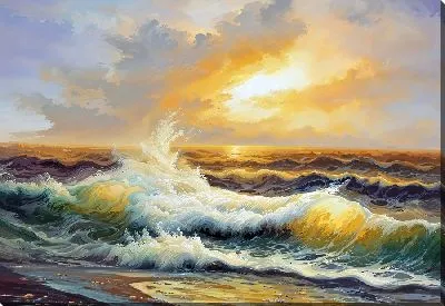Картина маслом Морская волна на закате №4