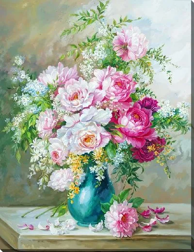 Картина маслом Натюрморт с ярким букетом цветов №5