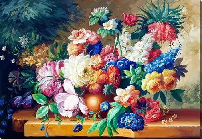 Картина маслом Натюрморт с ярким букетом цветов №6