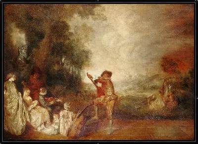 Картина Галантный праздник с музыкантами у бюста Диониса.