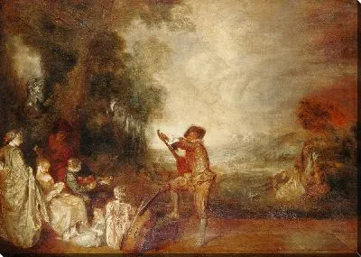 Картина Галантный праздник с музыкантами у бюста Диониса.