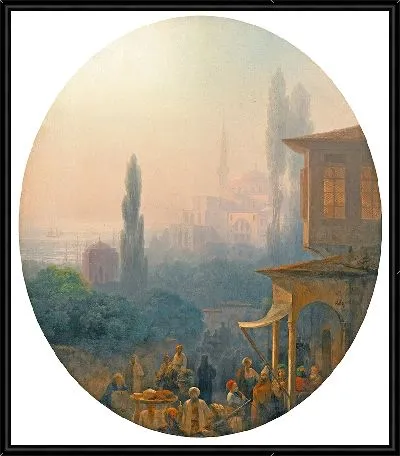 Рыночная сцена в Константинополе с собором Святой Софии за его счет (1860 г.)