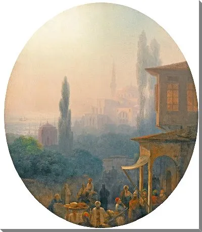 Рыночная сцена в Константинополе с собором Святой Софии за его счет (1860 г.)