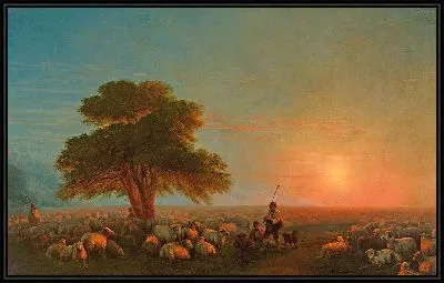Пастухи со своим стадом на закате (1859)