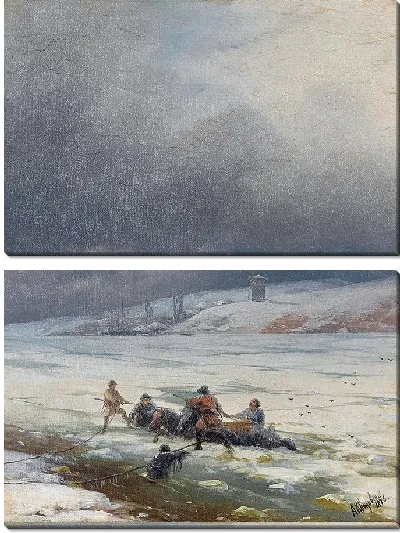 Картина Вытаскивание лошади и телеги изо льда (1876)