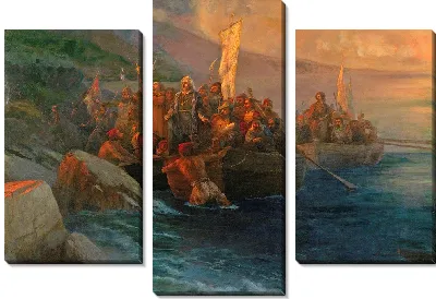 Картина Высадка Христофора Колумба со спутниками на трех катерах в пятницу 12 октября 1492 года на рассвете на острове, названном в Сан-Сальвадоре в тот же день (1892 г.)