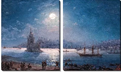 Вид на Босфор с собором Святой Софии и Девичьей башней в лунном свете (1884 г.)