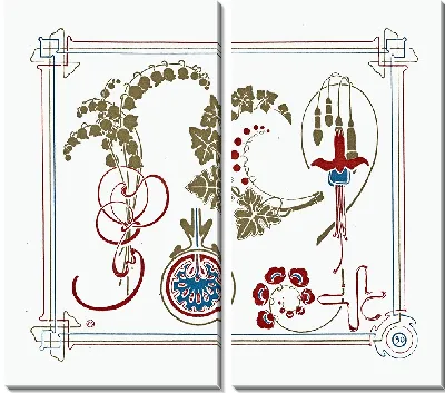 Картина Дизайн спальни на основе цветов и листьев (1900 г.)