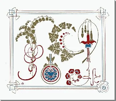 Картина Дизайн спальни на основе цветов и листьев (1900 г.)