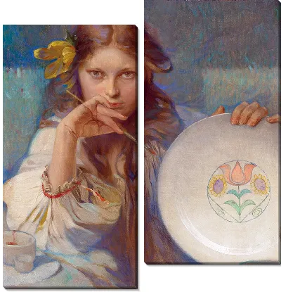 Девушка с тарелкой с народным мотивом (1920)