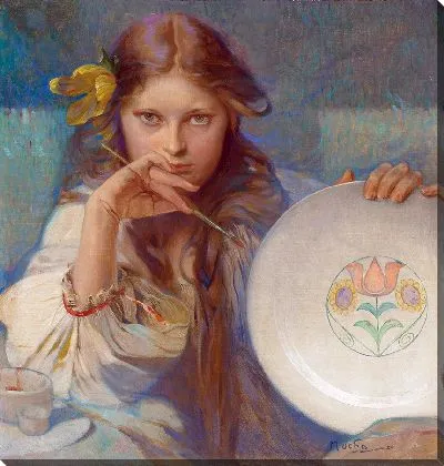 Девушка с тарелкой с народным мотивом (1920)