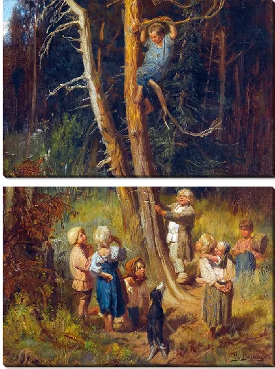 Картина Дети делают набеги на гнезда в лесу (1874)