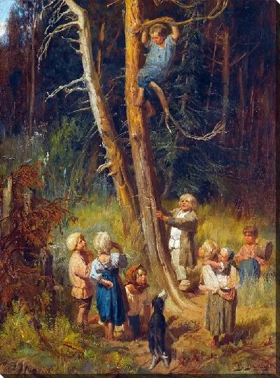 Картина Дети делают набеги на гнезда в лесу (1874)