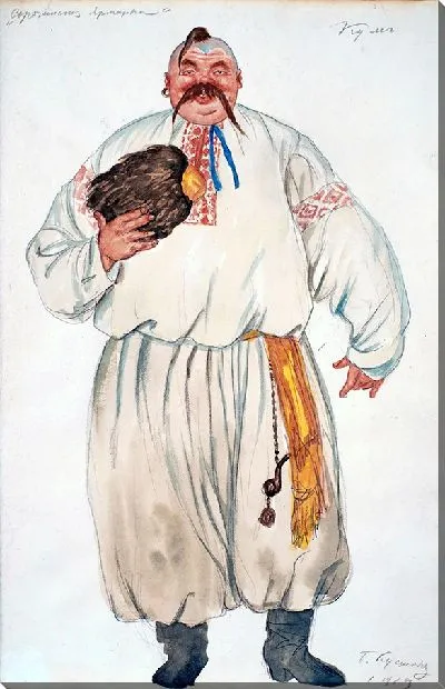 Картина Эскиз костюма Кума из оперы Модеста Мусоргского Сорочинская ярмарка (1919).