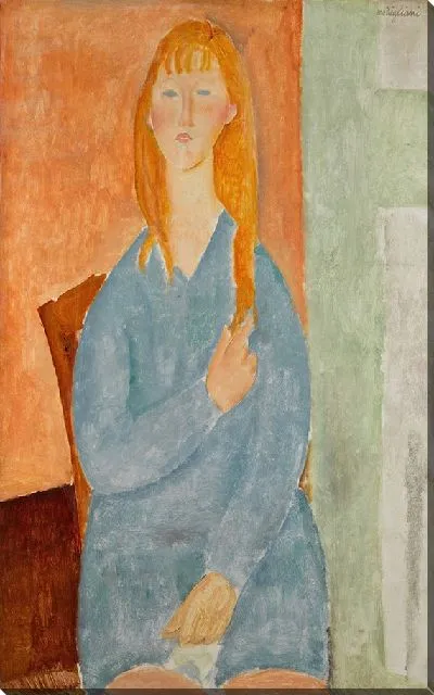 Картина Девушка сидит с распущенными волосами («Девушка в голубом») (1919)