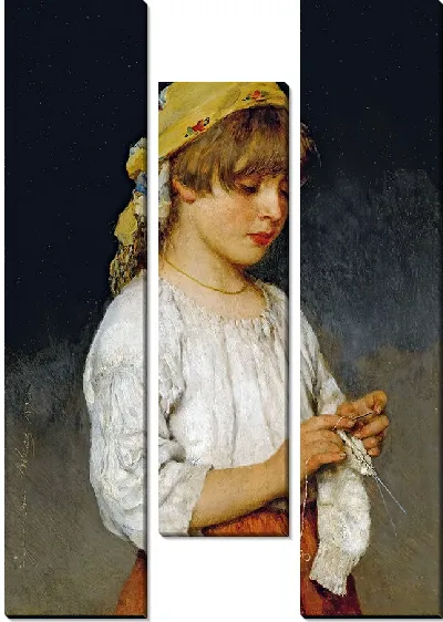 Картина Вязающая девушка с платком (1885)
