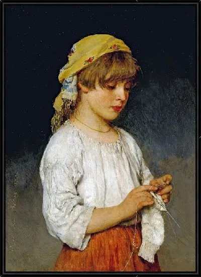 Картина Вязающая девушка с платком (1885)