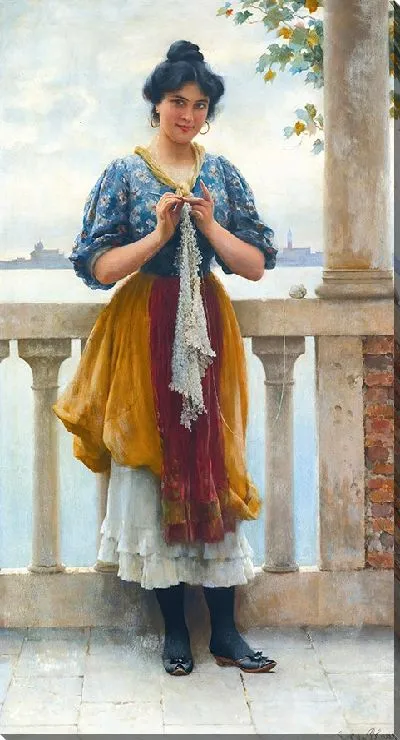 Картина Молодая девушка перед лагуной, Венеция