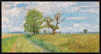 Картина Весенний пейзаж с ручьем