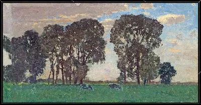 Картина Лангенпрайзинг, пастбище для скота с большими деревьями (1897 г.)