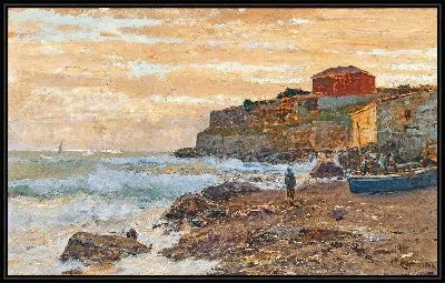 Картина Рыбацкая лодка на пляже на закате (1894 г.)