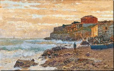 Картина Рыбацкая лодка на пляже на закате (1894 г.)