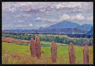 Картина Пейзаж со снопами кукурузы