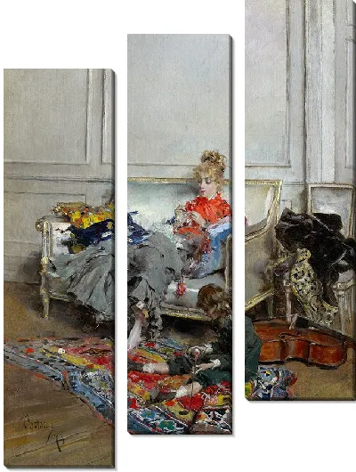 Картина Молодая женщина вяжет крючком (1875)