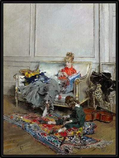 Картина Молодая женщина вяжет крючком (1875)