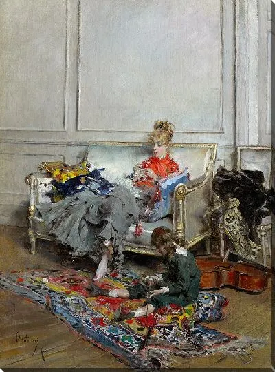 Картина Молодая женщина вяжет крючком (1875)