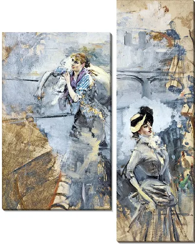 Картина Прачка и молодая брюнетка на берегу Сены, Париж