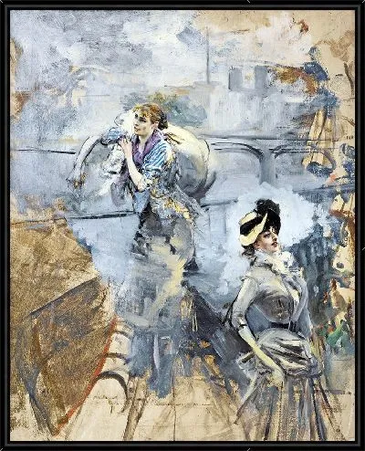 Картина Прачка и молодая брюнетка на берегу Сены, Париж