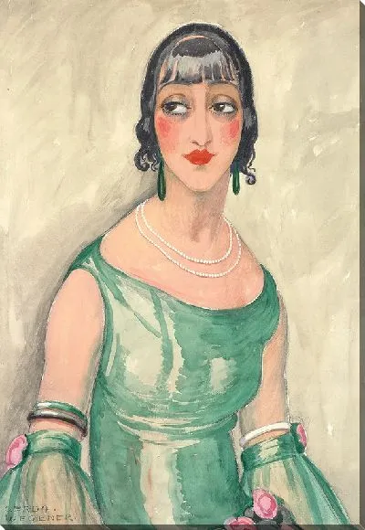 Картина Портрет женщины в зеленом платье и жемчуге