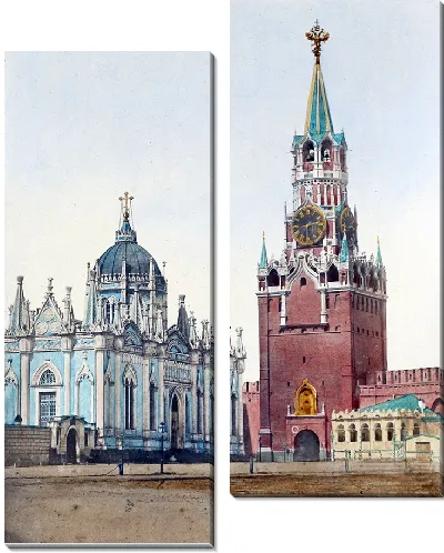 Картина Спасские ворота и сенатский в Кремле (1880 г.)