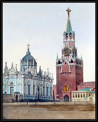 Картина Спасские ворота и сенатский в Кремле (1880 г.)