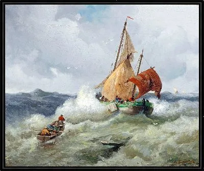 Рыбацкая лодка в бурном море