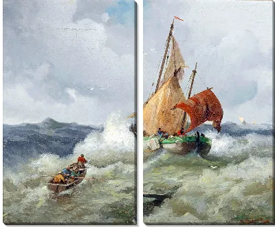 Рыбацкая лодка в бурном море